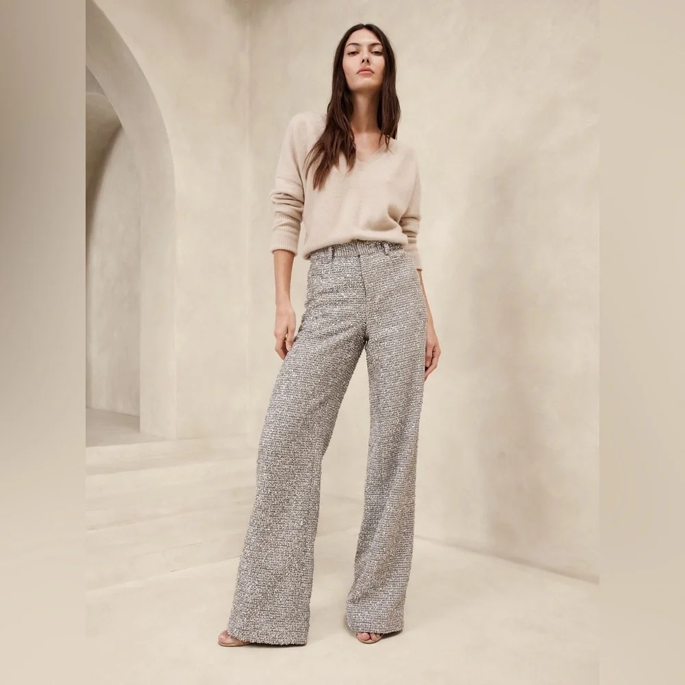 Banana Republic Coleta Tinsel Tweed Blazer and Wide Leg Pants - Size 8